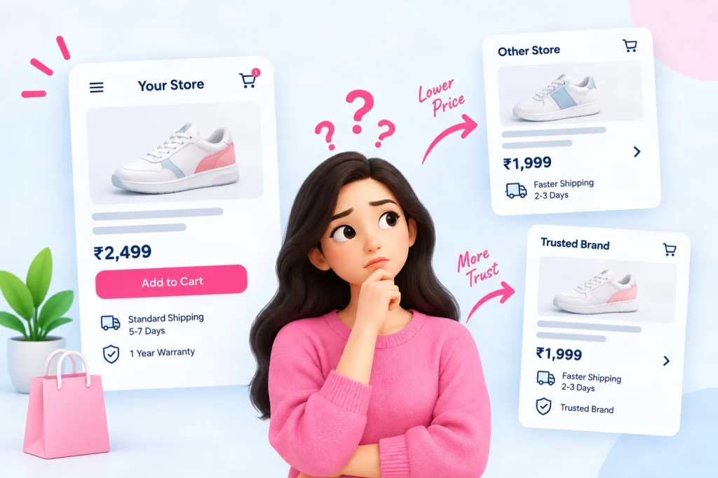 E-commerce store comparison showing lower prices and faster shipping elsewhere