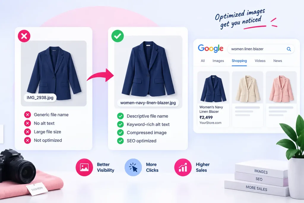 Fashion product image optimized for SEO